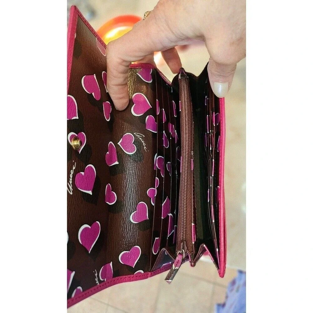 Gucci Wallet Pink Leather Heart Interlocking G Logo Bifold Long‎ Clutch w/COA - Picture 4 of 9